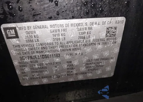 2013 Cadillac Srx Premium Collection z USA, uszkodzony, nr VIN 3GYFNJE31DS611183